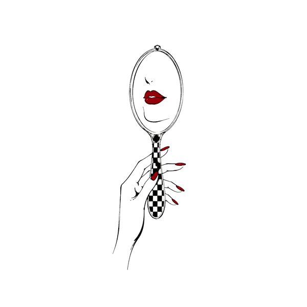 Illustration: hand mirror reflecting red lips