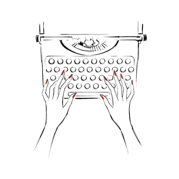 Illustration: hands with red nails on a typewriter