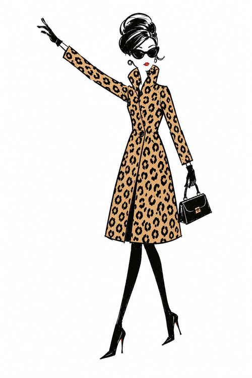 Illustration: woman in a leopard coat hailing a taxi